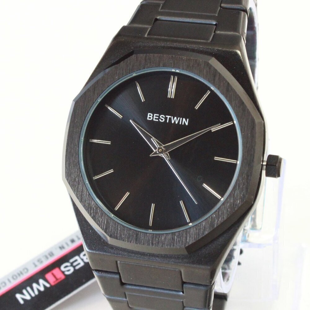 Men's Sports Watch Integrated Bracelet Blacked Out Quartz 41.5mm - Picture 7 of 13